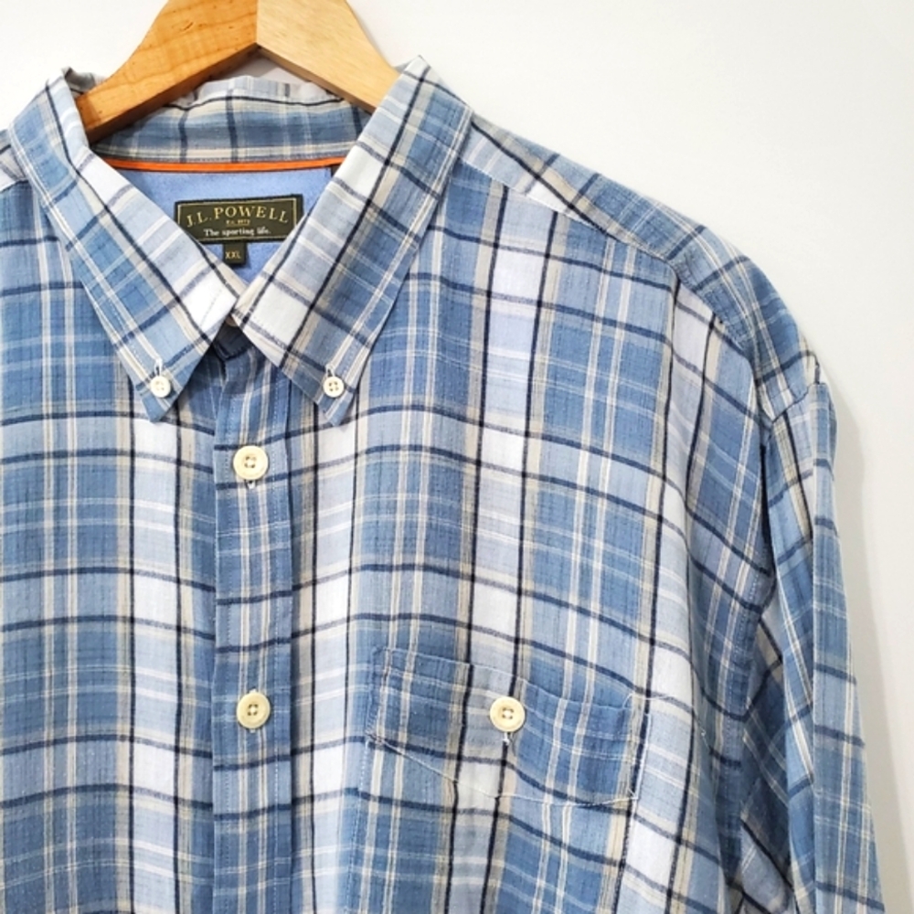 J.L. Powell Blue Plaid Men's Button Down Shirt XXLarge